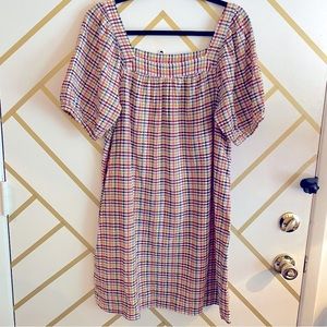 Rainbow Colored Plaid Gingham Puff Sleeve Boho Dress